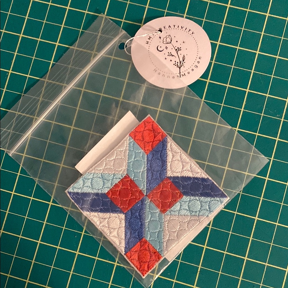 Handmade Quilted Patch with Red and Blue Design